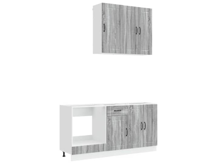 KUPTYERFG Küchenzeile 5-teilig Grau Sonoma Holzwerkstoff Lucca Moderne Miniküche für die Kochecke mit höhenverstellbaren Füßen, viel Stauraum und sicherer Wandmontage.