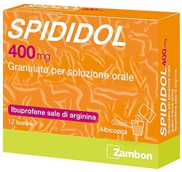 Zambon Spididol 400mg Ibuprofene Sale di Arginina Bustine Febbre e Dolore Gusto Albicocca, 12 Bustine