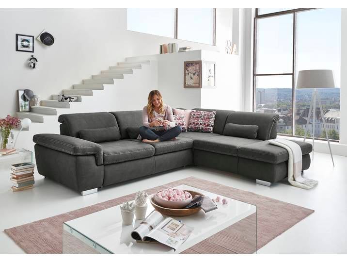 Ecksofa, Luxus-Microfaser, Anthrazit 320×260 cm, Sitztiefenverstellung, Mit Kopfteilverstellung, Modern