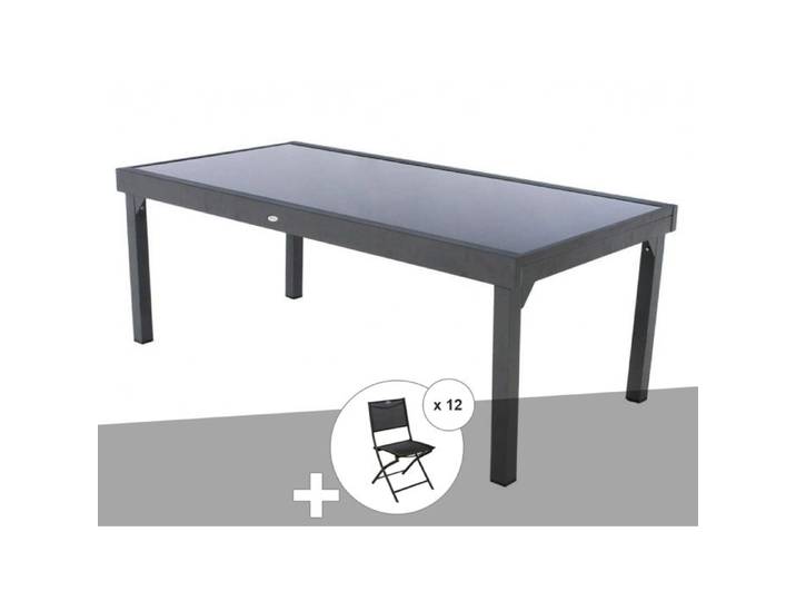 Ensemble repas table extensible rectangulaire en verre Piazza + 12 chaises Modula - Hesperide