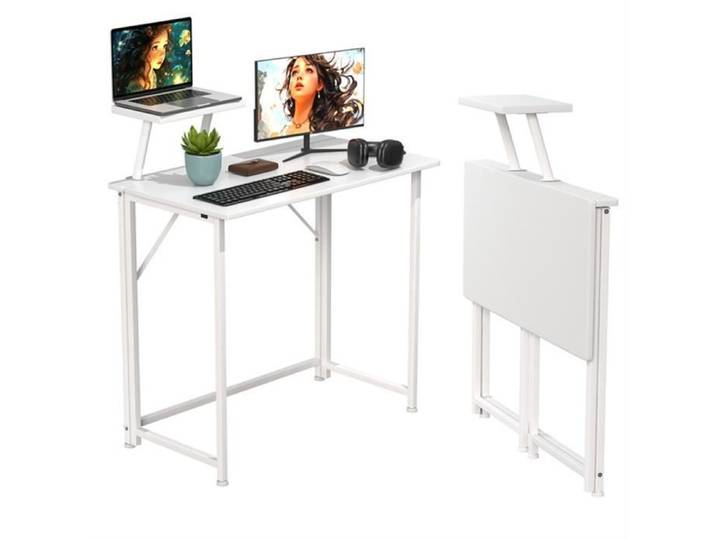 Bureau droit pliable avec étagère design industriel métal - DHHOZAMZ - Blanc - 80x45x74cm