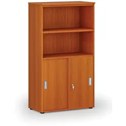 Büro-Kombischrank PRIMO WOOD, Schiebetür auf 2 Etagen, 800 x 420 x 1434 mm, Kirsche