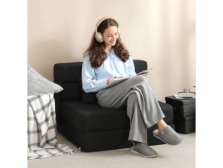 HOMCOM Fauteuil Convertible 1 Place Lit Pliant Noir 120kg