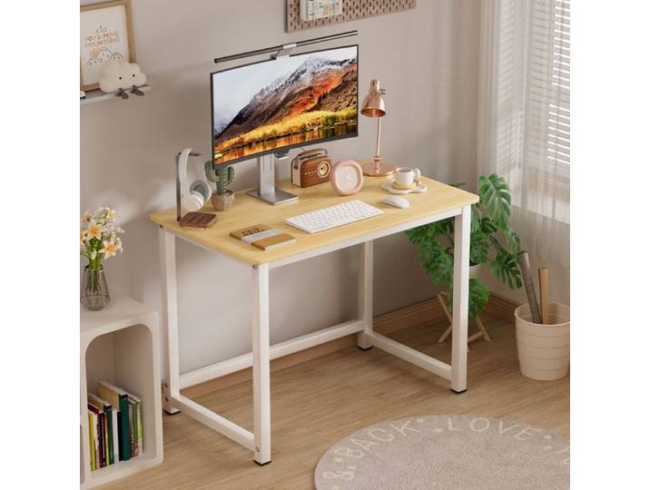 Bureau informatique design en MDF CURFAIR- Beige et Blanc - Stabilité 100x60x75cm