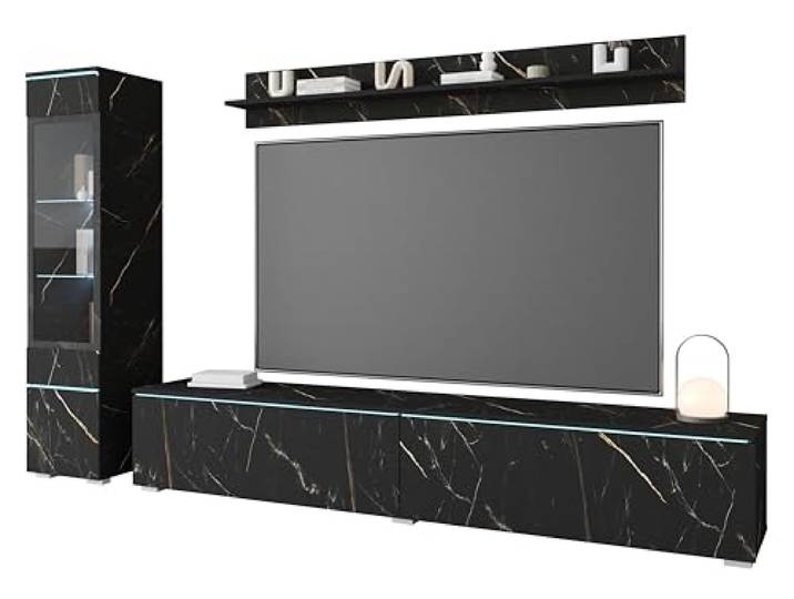 MINIO go for it - Wohnwand 3-Teilig Set Veve 1, Hängend/Stehend - ohne LED Hochschrank-Vitrine, Lowboard, Wandboard, Laminierte Spannplatte, San Sebastian / San Sebastian