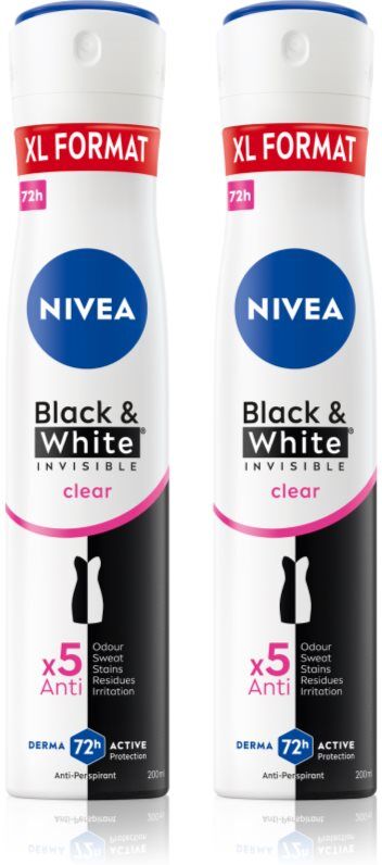 NIVEA Black & White Invisible Clear spray anti-transpirant conditionnement avantageux