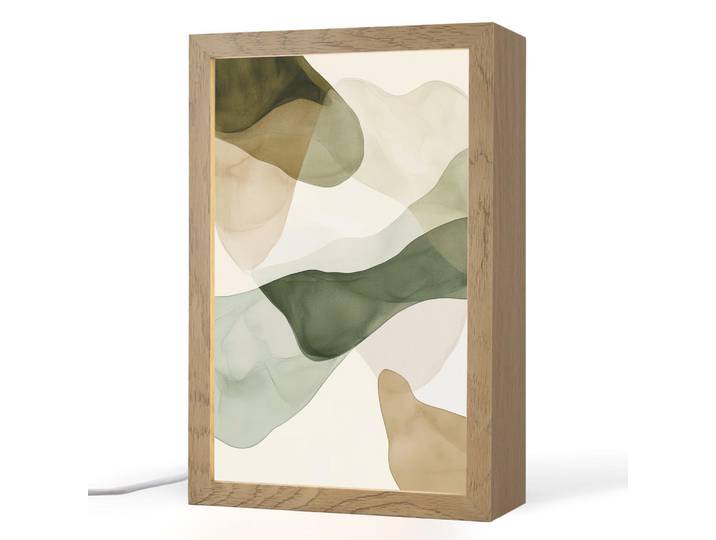 OnlyWow Tischleuchte - Japandi - Abstrakt - Grün - 20x30 cm, Buchefarben, Holzwerkstoff, Rechteckig, LED integriert, 20x30x8 cm, Lampen & Leuchten, Innenbeleuchtung, Tischlampen
