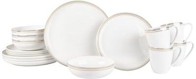 Fitz and Floyd Nevaeh White Gold Bands 16-Piece Dinnerware Set, Service for 4