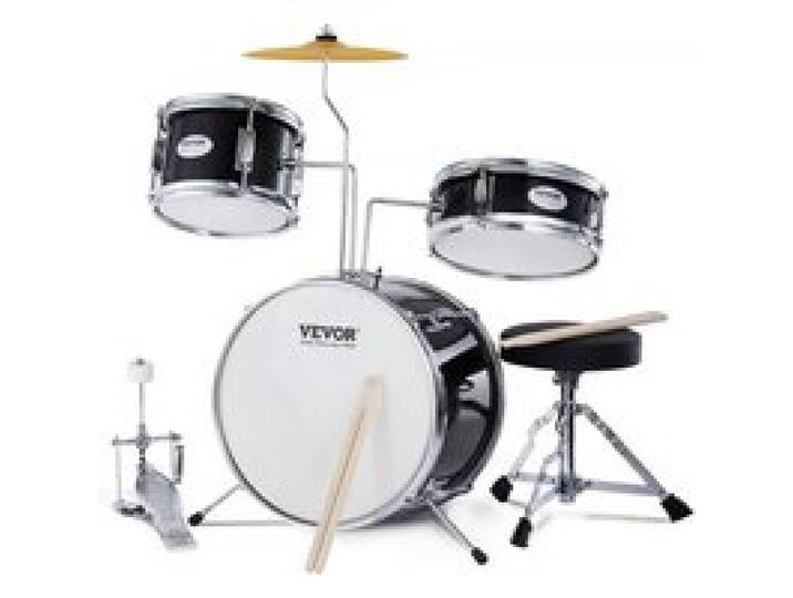 VEVOR Schlagzeugset, 3-teilig, Drum-Set mit verstellbarem Thron-Becken-Pedal, zwei Paar Drumsticks, ca. 20 cm Tom Drum, ca. 25 cm Snare Drum, ca. 36 cm Bass Drum, Schlagzeugset für Kinder, schwarz