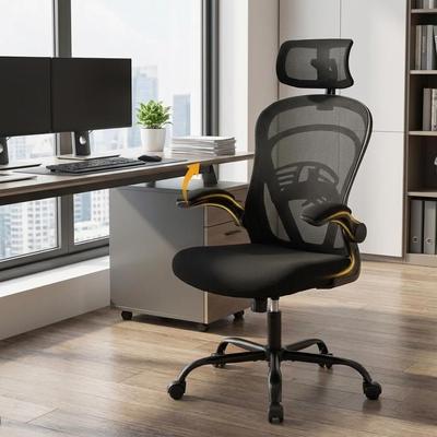 Garvee Ergonomic Office Chair for Long Hours Back Pain Relief, Home Office Desk Chair Comfy with Flip-Up Armrests &Comfortable