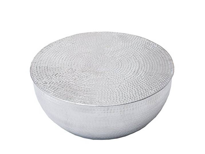 Couchtisch ORIENT 60cm - silber - Aluminium - handgefertigt Unikat robust Montiert, glamouröses Flair, Design-Highlight, für Wohnzimmer, Ablagefläche, Hammerschlag Optik