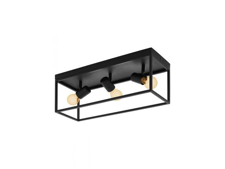 EGLO Plafonnier Silentina\, plafonnier 3 feux\, industriel en acier\, lampe de salon en noir\, lampe de cuisine\, plafonnier d'entrée avec douille E27