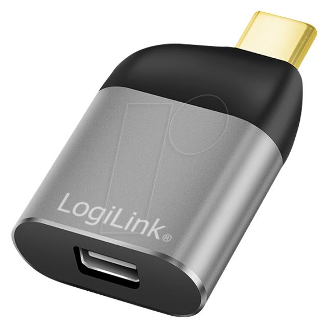 LogiLink USB 3.2 Gen2 Type-C-Adapter, USB-C/M zu mDP/F, 8K, Alu, schwarz/grau (USB-C) (CUA0205)