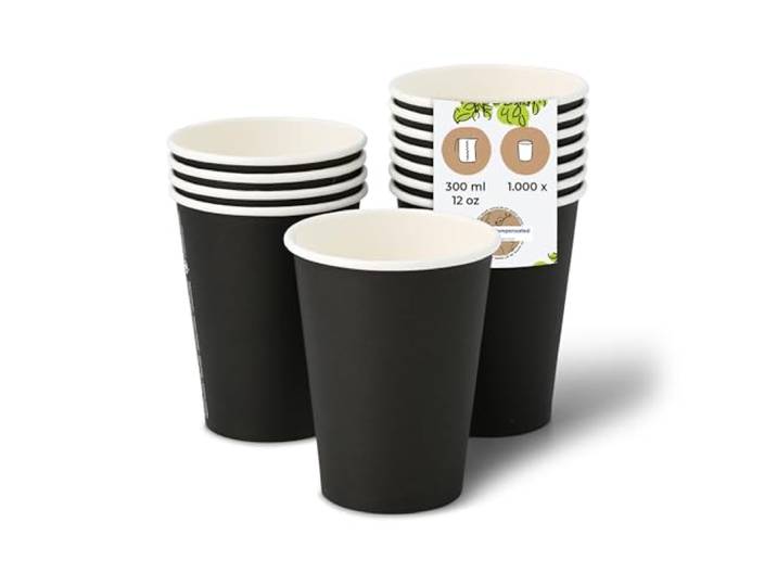 BIOZOYG Pappbecher 1000 Stk 300 ml schwarz, Kaffeebecher to go aus Pappe Praktisch für jedes Heißgetränk, doppelwandig gegen Hitze, stapelbar & platzsparend, preisgünstig für Café und Gastro