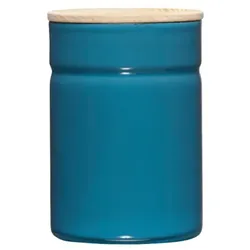 Riess Vorratsdose mit Eschenholzdeckel Ø8cm 0,49L Blue Emaille