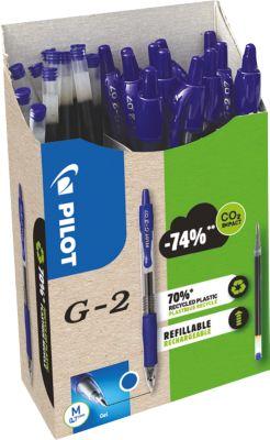 Gelschreiber PILOT G2-7, blau, Strichbreite 0,4 mm, dokumentenecht, 70 % Recycling-Kunststoff, 12 Stück + 12 Minen blau