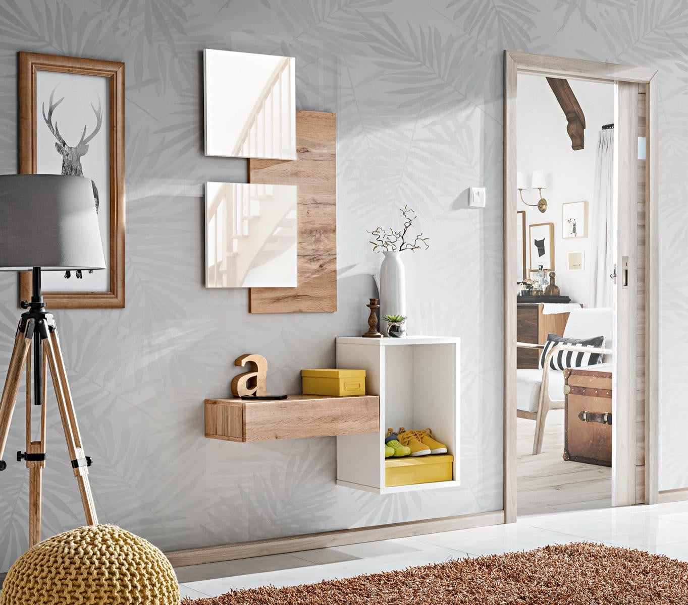 Moderne houten wandgarderobe voor in de hal of keuken