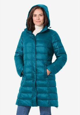 Women's Long Packable Puffer Jacket by Woman Within in Deep Teal (Size 4X)