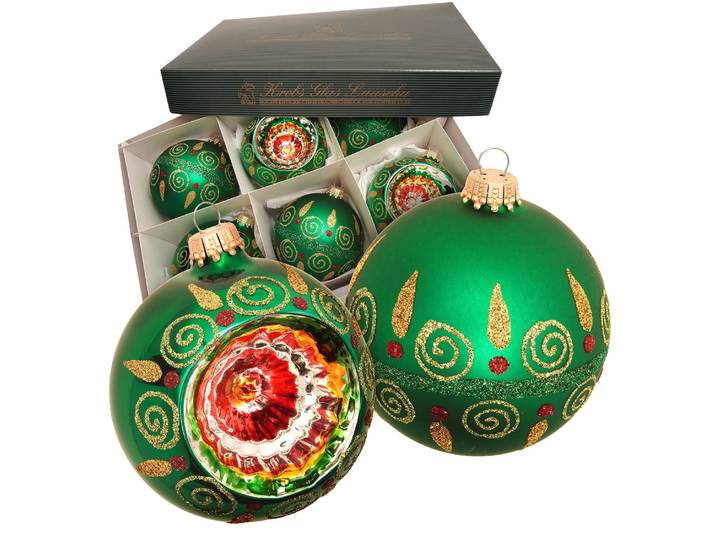 Weihnachtsbaumkugel KREBS GLAS LAUSCHA Weihnachtskugel Reflex- und Kugelset Eva grün 8cm , grün, B:8cm H:8cm T:8cm Ø:8cm, Glas, Weihnachtsbaumkugeln, Weihnachtsbaumkugel, Dekoriert mit Liebe zum Detail
