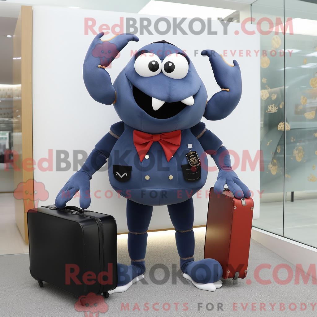 Maskottchen REDBROKOLY einer Marinekrabbe mit Bluse und Aktentasche