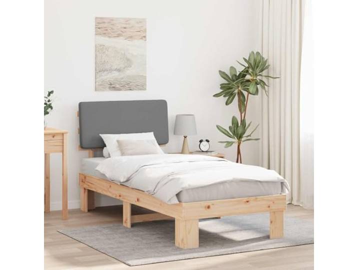 Gepolstertes Kopfteil Kiefernholz Modernes Design Bett 100x200 cm Hellgrau Bettgestell mit gepolstertem Kopfteil Hellgrau 100x200 cm Massivholz Kiefer stabil und langlebig, ohne Boxspring, einfache