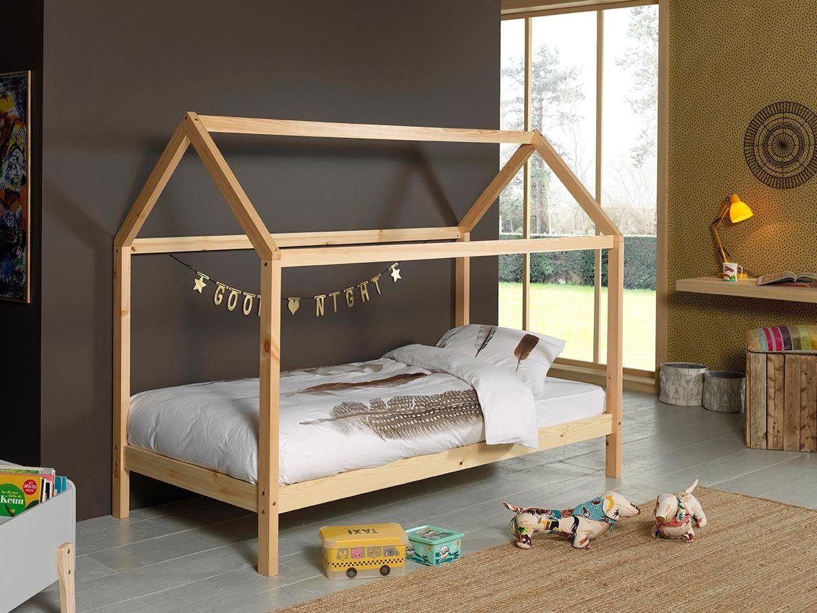 Hausbett VIPACK "Dallas, Hausbett Kiefer massiv, stabil gebaut, mit Rolllattenrost", beige (kiefer massiv natur), B:98cm H:158,5cm L:208cm, Betten, Hausbett, wahlweise mit oder ohne Bettschublade, 2 Farben zur Wahl kiefer massiv natur Liegefläche Länge B: