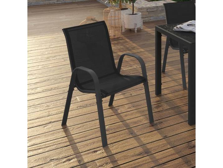 IDMARKET Lot de 6 chaises de jardin LYMA métal et textilène empilables noires