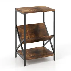 COSTWAY 3‐Ebenen Beistelltisch, Nachttisch im Industriedesign, 40x30x61cm