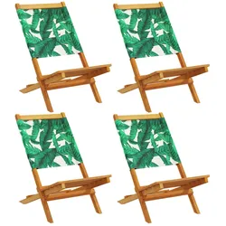 vidaXL Gartenstühle 4 Stk., Gartenstuhl mit Armlehnen, Klappstuhl für Garten Balkon Terrasse, Stuhlset Gartenmöbel, Grün Stoff Massivholz Akazie