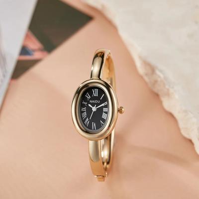 Youfap Market Luxury Elegant Women's Quartz Watch, Fashionable Roman Numeral Bracelet Watch, Waterproof Oval Design gold