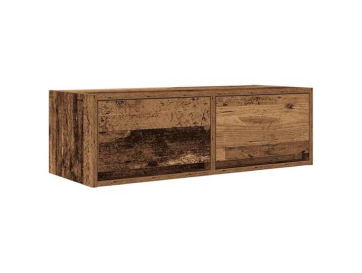 KUPTYERFG TV Lowboard Wandboard Hängend Altholz-Optik 80x31x25,5 cm Wandhängendes TV-Möbel für Wohnzimmer mit 2 Schubladen aus Holzwerkstoff schafft Bodenfreiheit und Ordnung.