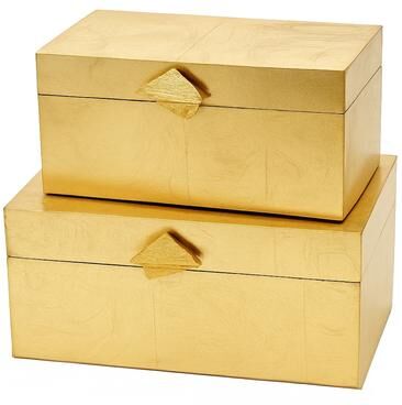 Vintiquewise Set of 2 Decorative Wooden Storage Boxes with Gold Accent