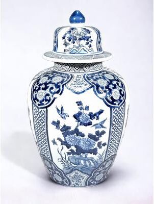 Orchard Creek Designs "17"" Porcelain Ginger Jar with Floral Design, Blue and White - Blue and White"