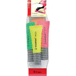 STABILO Textmarker Neon sortiert Netz mit 4 Stiften Packung mit 5 Stück