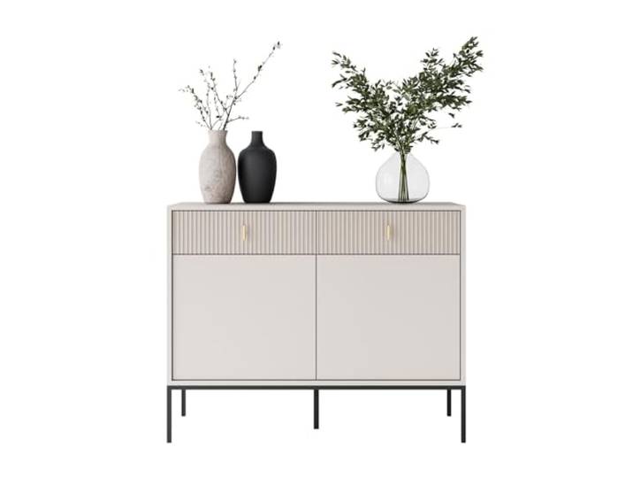 Lookway Kommode Midnight 2D2S, Kaschmir Zwei Schubladen, Schwarzes Metallgestell, Goldfarbener Dekorgriff, Modernes Wohnzimmermöbel