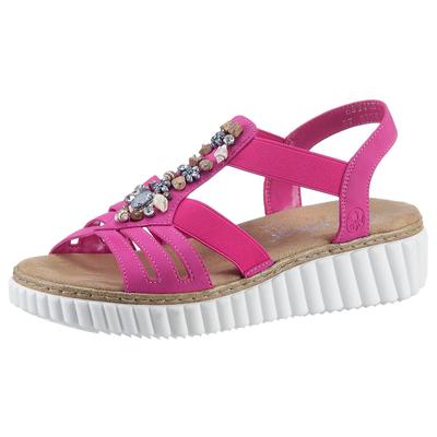 Plateausandale RIEKER, Damen, Gr. 43, Synthetik, pink (fuchsia), Lederimitat, Schuhe, Sommerschuh, Sandalette, Plateauabsatz, mit weicher Innensohle