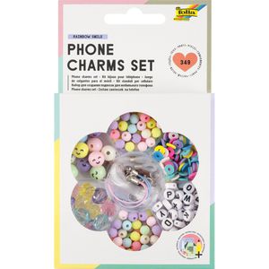 Folia Perlen 32029 Phone Charms Set Rainbow Smile, in Box, Kunststoff, verschiedene Farben & Formen, Ø 6-10 mm, 349 Teile