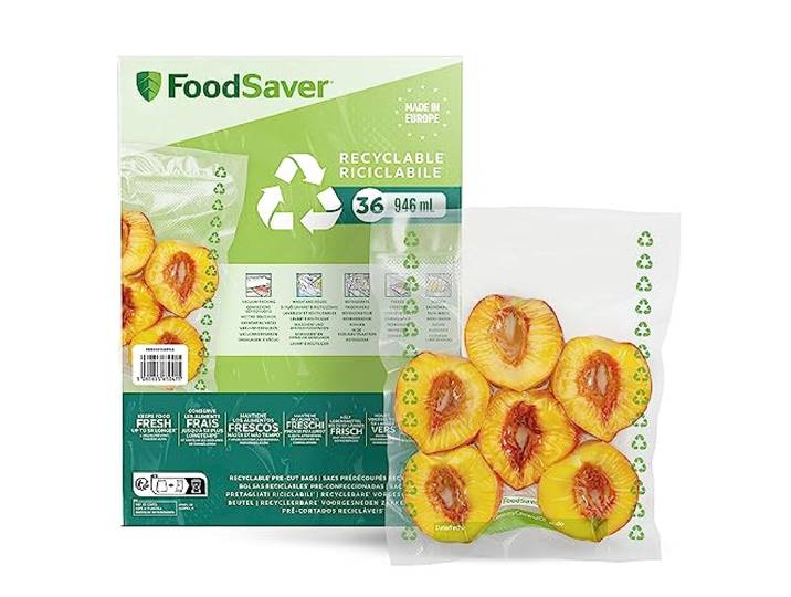 FoodSaver Sacs d’emballage sous vide Sacs alimentaires recyclables et réutilisables Conservent la fraîcheur de vos aliments jusqu’à 5 fois plus longtemps 36 sacs (20cm x 25cm ; 0\,94l)