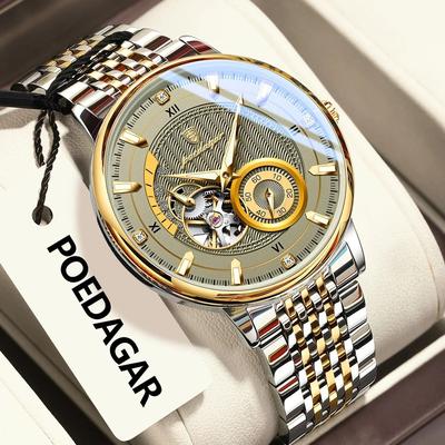 Uplift Essentials Hollow Tourbillon Mechanical Watch Luxury Luminous Automatic Stainless Steel Timepiece gold Grey