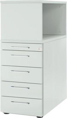 Schäfer Shop Genius Standcontainer mit Aufsatzregal, abschließbar, eckiger Griff, lichtgrau
