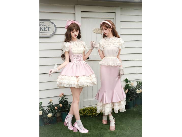 Withpuji Original haut/court poitrine soutien/long jarretelle queue de poisson robe double été doux Lolita princesse robe ensemble