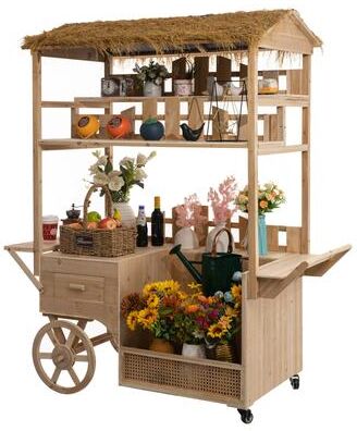 Vintiquewise Versatile Multi-Tier Shelves Wooden Rolling Cart - Perfect for Festival, Event Stand, Food Tasting Display Rack