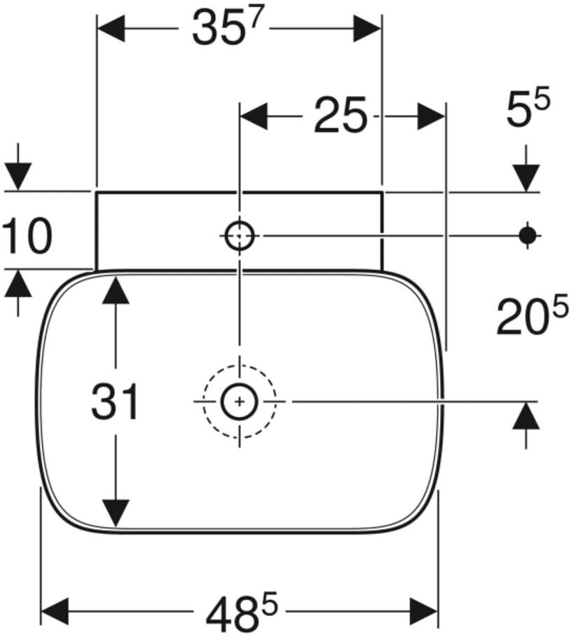 Geberit Aufsatzwaschtisch One 50x42,5cm, Schale, o Ü, w K-T., HL mit. (505041016)