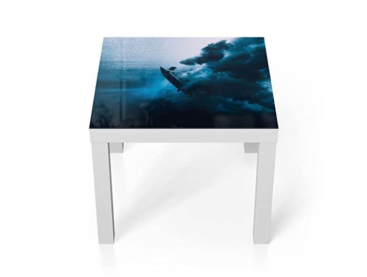 DEQORI Glastisch weiß klein 55x55 cm Motiv Surfer taucht Unterwasser ausgefallener Beistelltisch aus Glas Hochglanz Couchtisch fürs Wohnzimmer moderner Couch Tisch mit Design