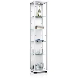 K-Möbel Glasvitrine in Weiss (176x37x33 cm) mit 4 höhenverstellbaren Glasböden, LED - Modellauto Vitrine Weiß - Vitrinenschrank Weiss - Sammlervitrine