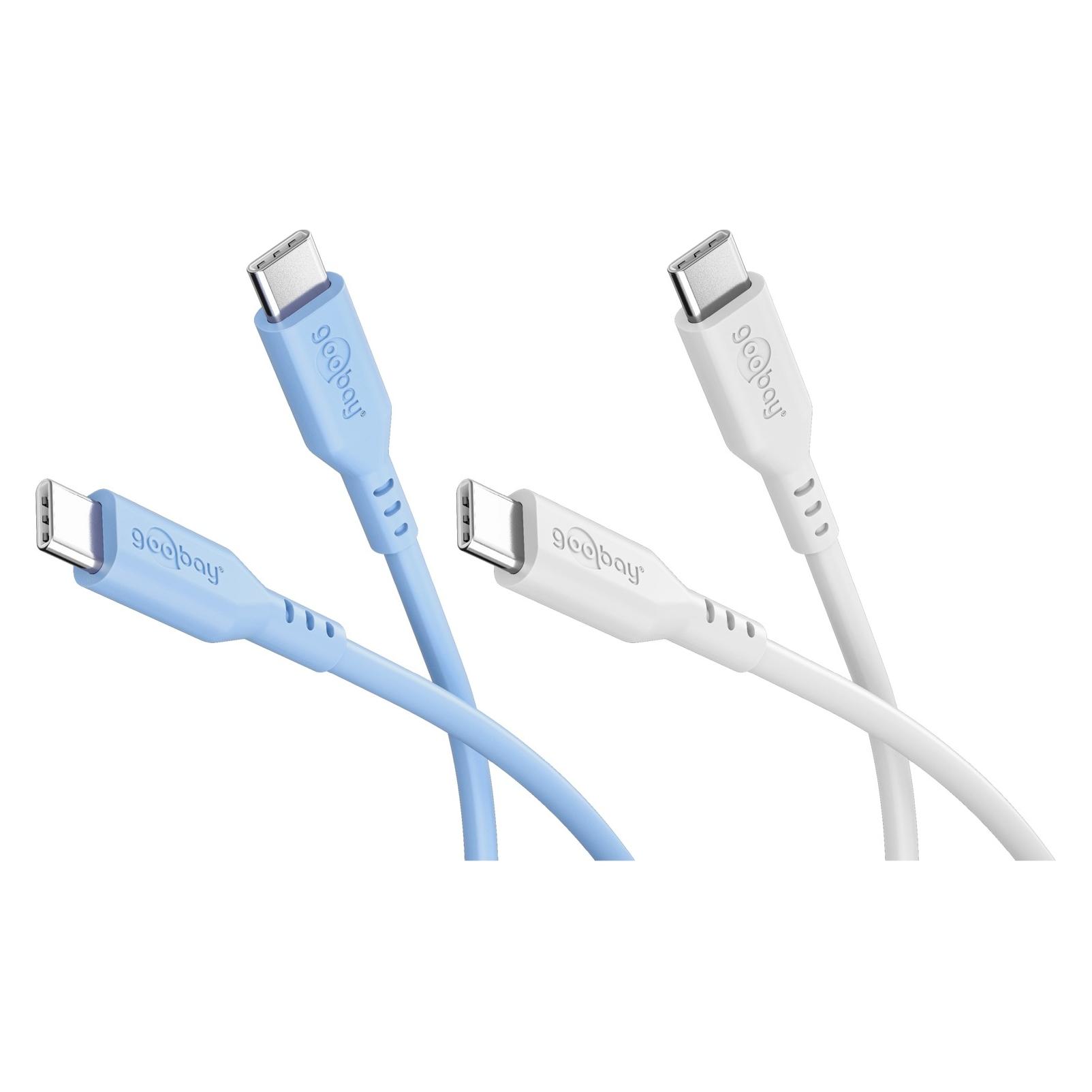 Goobay Ice Breeze Set 2x USB-C-Silikonkabel, 1,5 m, blauweiss (1.50 m, USB 2.0, 60 W) (81257)