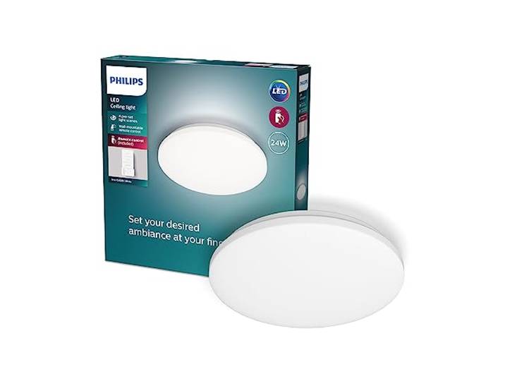 Philips Izso All-in-One Deckenleuchte inkl. Fernbedienung (24 W), dimmbare LED Leuchte mit allen Weißtönen, Lichtsteuerung flexibel ohne Verkabelung