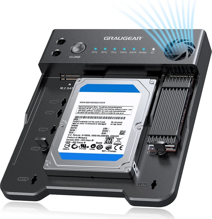 Graugear Klonstation für M.2 NVMe/SATA SSDds & 2,5"/3,5" HDD