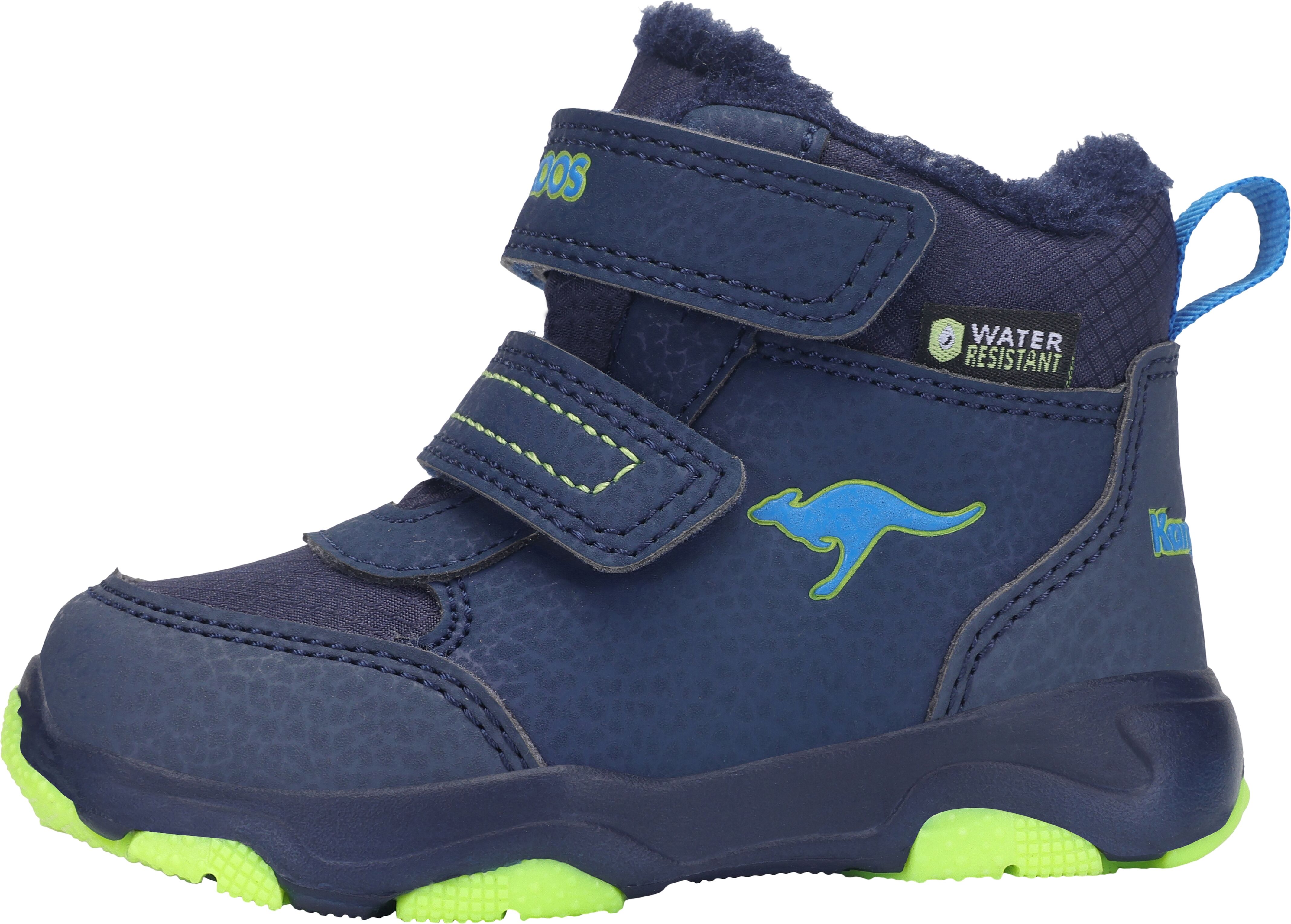 Winterboots KANGAROOS "KS-YOTTO MID V RTX", Jungen, Gr. 24, reflektierend wasserdicht wärmend, blau (dk navy, limetta), Synthetik, Textil, Schuhe Winterboots, Snowboots, Winterboots, Winterschuhe, wasserdicht dk navy, limetta 24, reflektierend wasserdicht