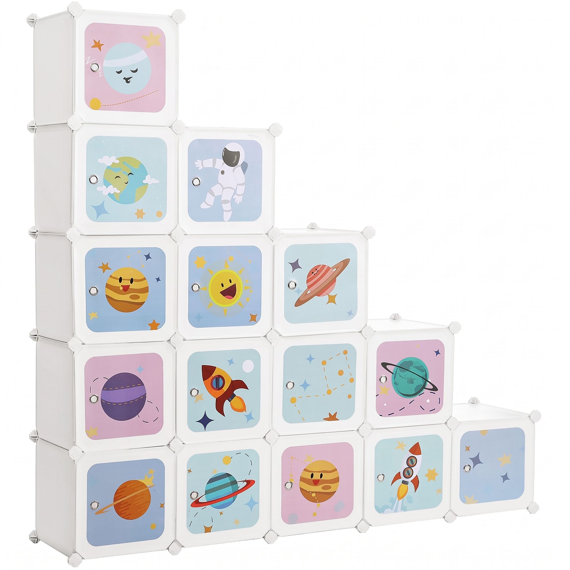 SONGMICS Regalsystem mit 15 Würfeln, Aufbewahrungsschrank für Kinder, Kleiderschrank mit Türen LPCB35902W